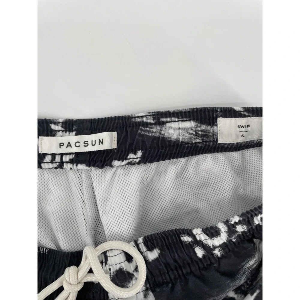 PacSun Swim Trunks Mens Small Black White Barbados Surf‎ Club Graphic Shorts